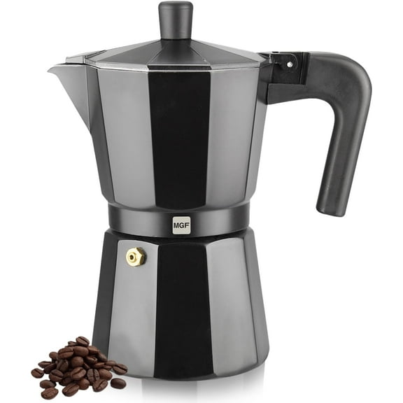 MAGEFESA Kenia Noir Stovetop Espresso Moka Pot, 9-Cup/15 oz, Italian Coffee Maker for Cuban Coffee, Extra-Thick Aluminum, Heat-Resistant Handle, Safe & Easy-to-Use, Greca Coffee Maker