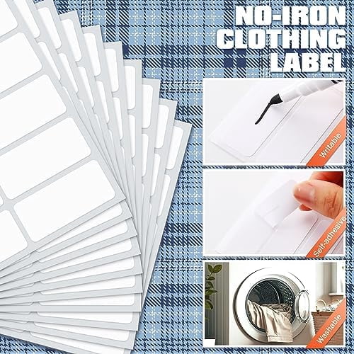 Tekola 300 Pcs Clothing Labels for Nursing Homes No Iron Fabric Labels with 2 Pcs Permanent Fabric Markers Washable Name Laundry Stickers for Camp Laundry Shop(Rectangle,1.2 x 0.6 Inch)