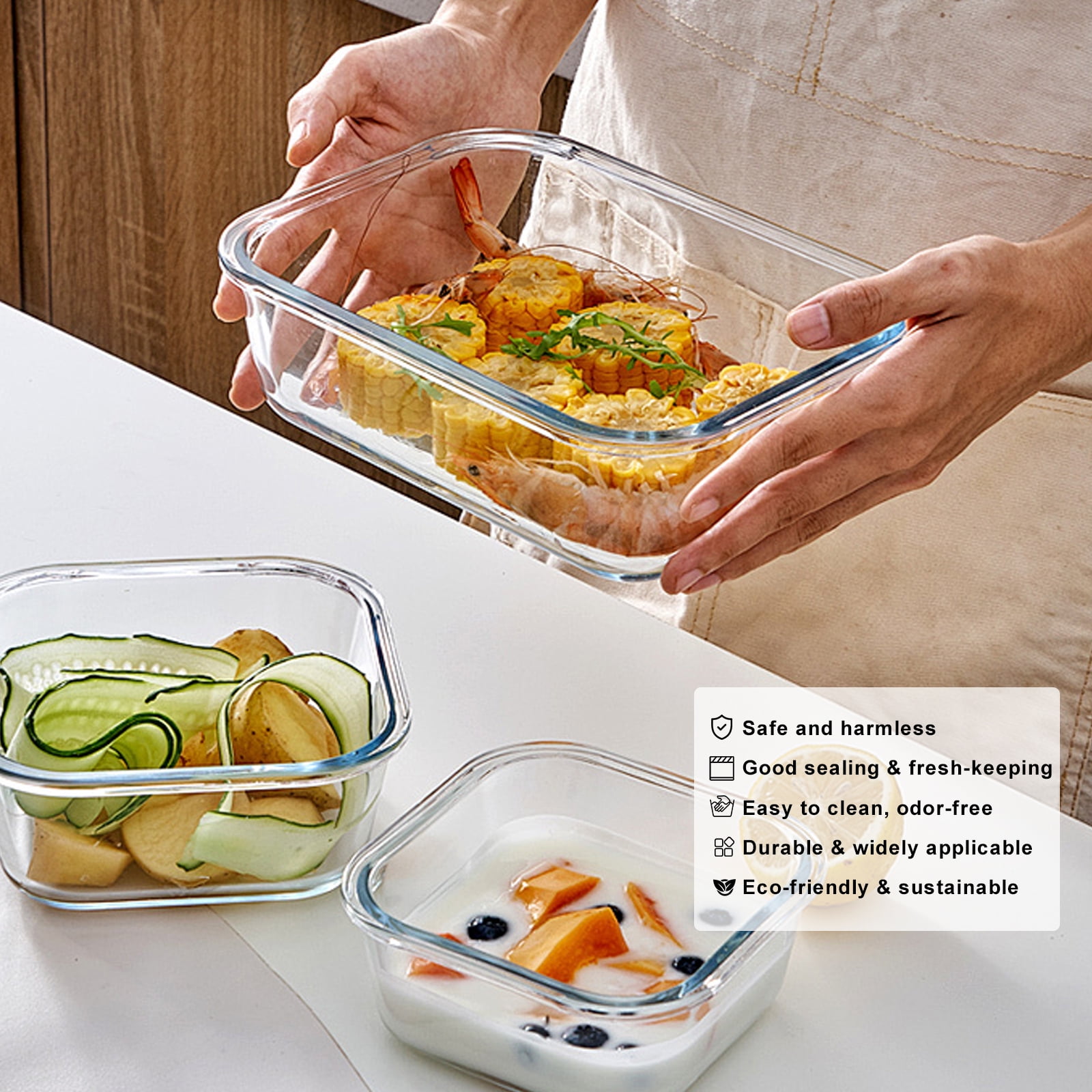 stusgo 16 Pcs Glass Food Storage Containers with Lids, Airtight BPA-Free Leakproof Meal Prep Containers, Microwave Oven Freezer Dishwasher Safe Stackable Lunch Boxes（8 Pack,Green）
