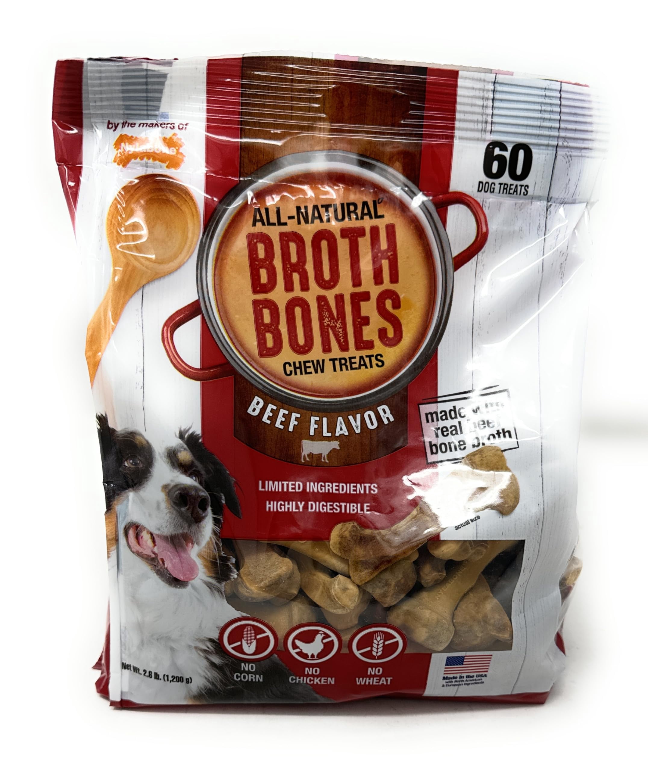 Nylabone Beef Broth Bones for Dogs, 60 H2FSDCount, 2.6 Lbs