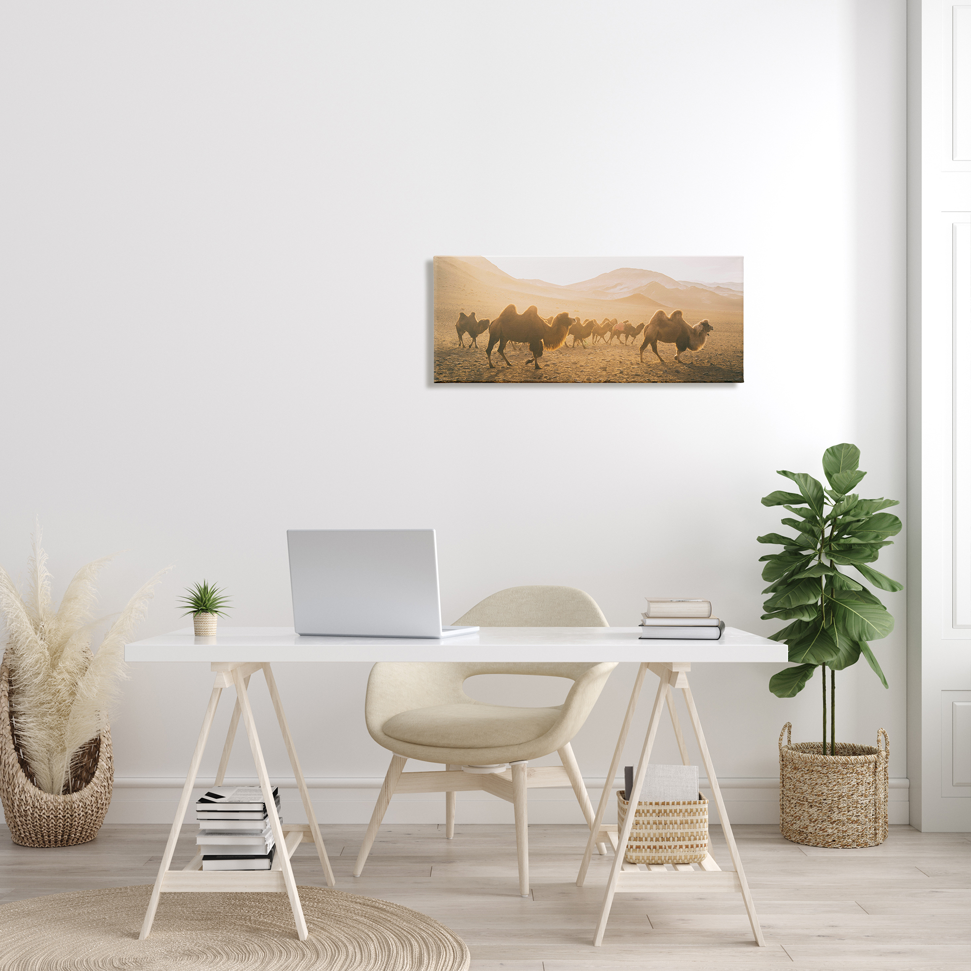 Stupell Industries Camels Marching Desert Animals Canyon Landscape Landscape Photography Gallery Wrapped Canvas Print Wall Art, 13 x 30