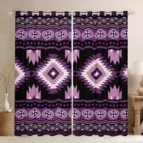 jejeloiu Vintage Boho Aztec Curtains Pack of 2 (42x84 Each),Geometric Rhombus Triangle Curtains Blackout,Purple Black Bedroom Curtains For Teens,Ultra Soft Home Decor
