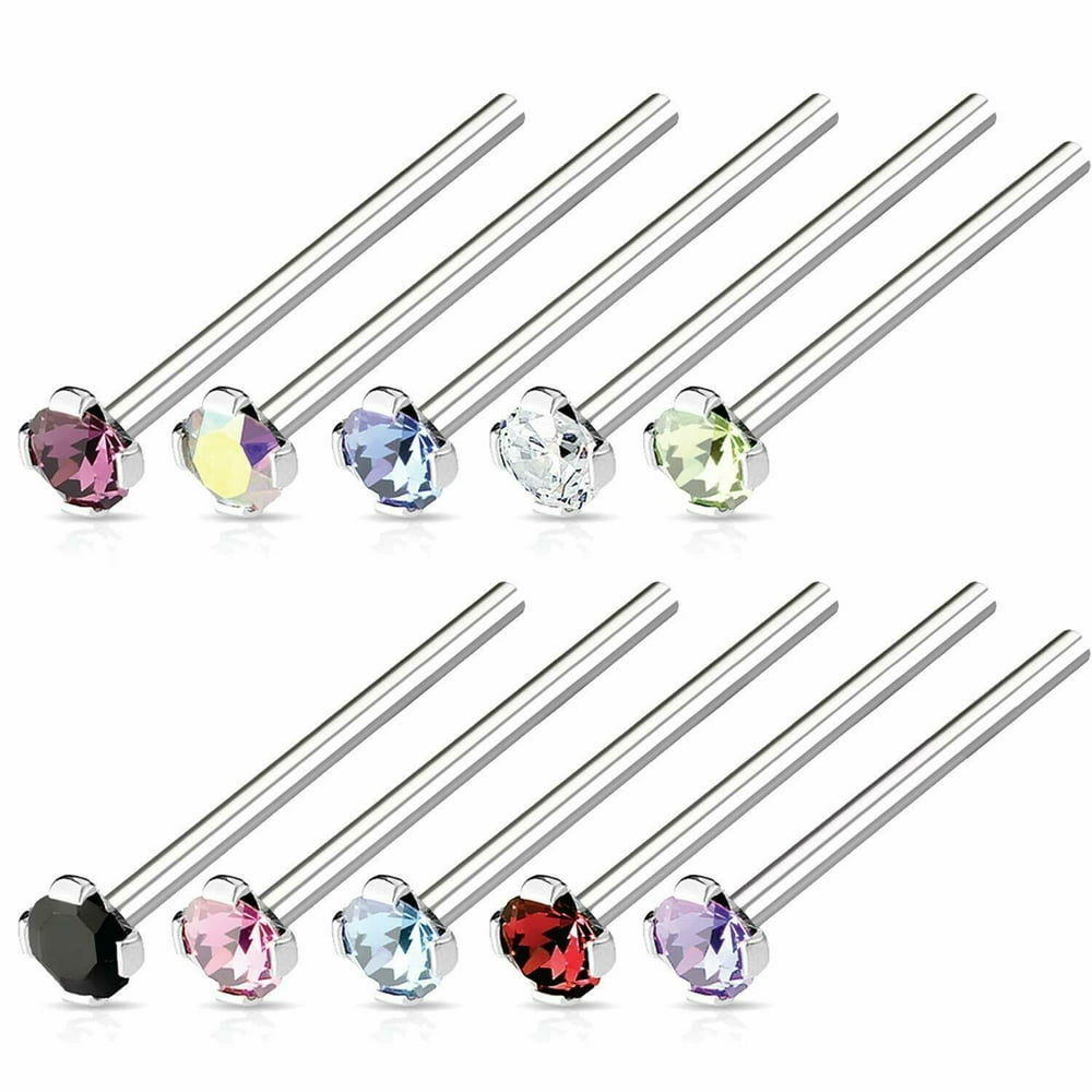 Nose Ring LBend Stud Screw Fishtail 20G/18G CZ Surgical Steel Nostril