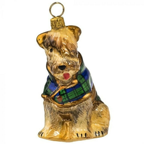 Soft Coated Wheaten Terrier in Blackwatch Coat Polish Glass Christmas Ornament