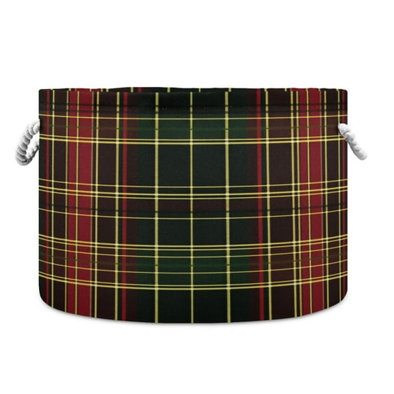 Round Toy Storage Basket Open Home Storage Bins Foldable Baskets for Toys, Laundry & Home Decor Red and Green Tartan Plaid