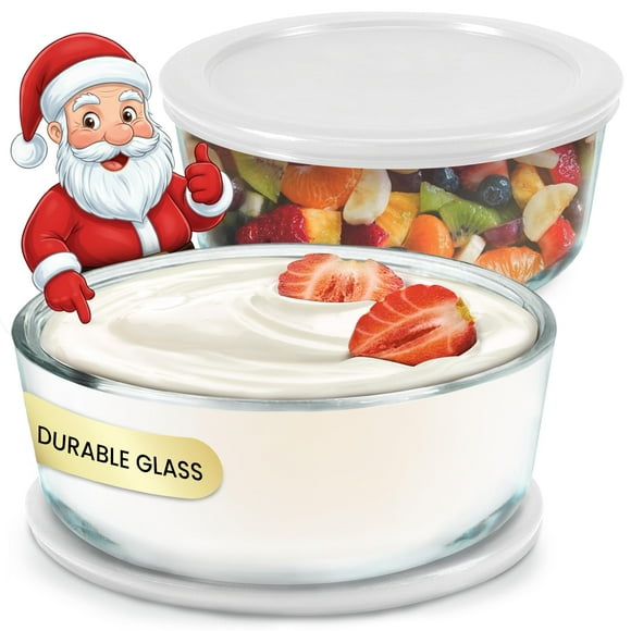 Ultimate Yogurt Containers 2 Pack - Make More Yogurt with 1-Quart Glass Containers (4 Cup) - Perfect for Food Storage & Meal Prep - 100% BPA free & Oven Safe Round Bowl Set with Lids