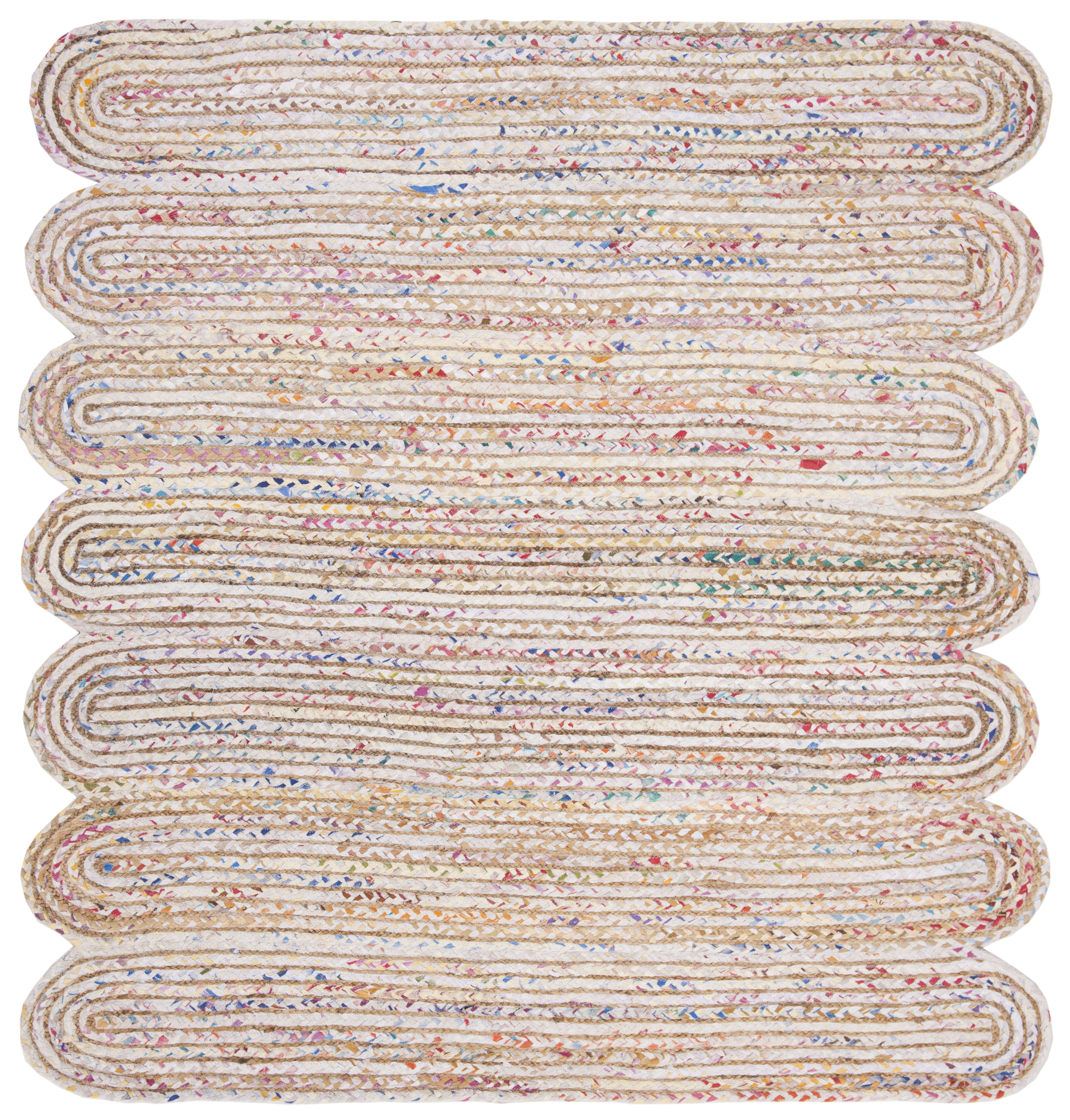 SAFAVIEH Cape Cod Nowell Striped Area Rug, Ivory/Multi, 6' x 6' Square