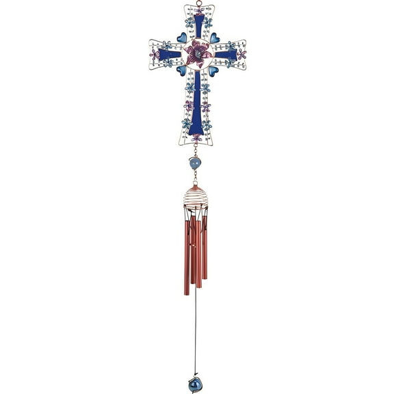 FC Design 26" Long Blue Cross Wind Chime with Gem Statue Sculpture Ornament Decoration Home/Room/Garden Decor and Unique Gift Ideas for Housewarming, Holidays and Birthdays