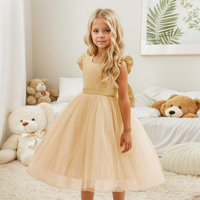 Kids Flower Girl Dress Khaki Ruffle Sleeveless Kids Formal Dresses for Girls  Fancy Dress for Girls Little Girl Dresses 6-7 Years - Walmart.com