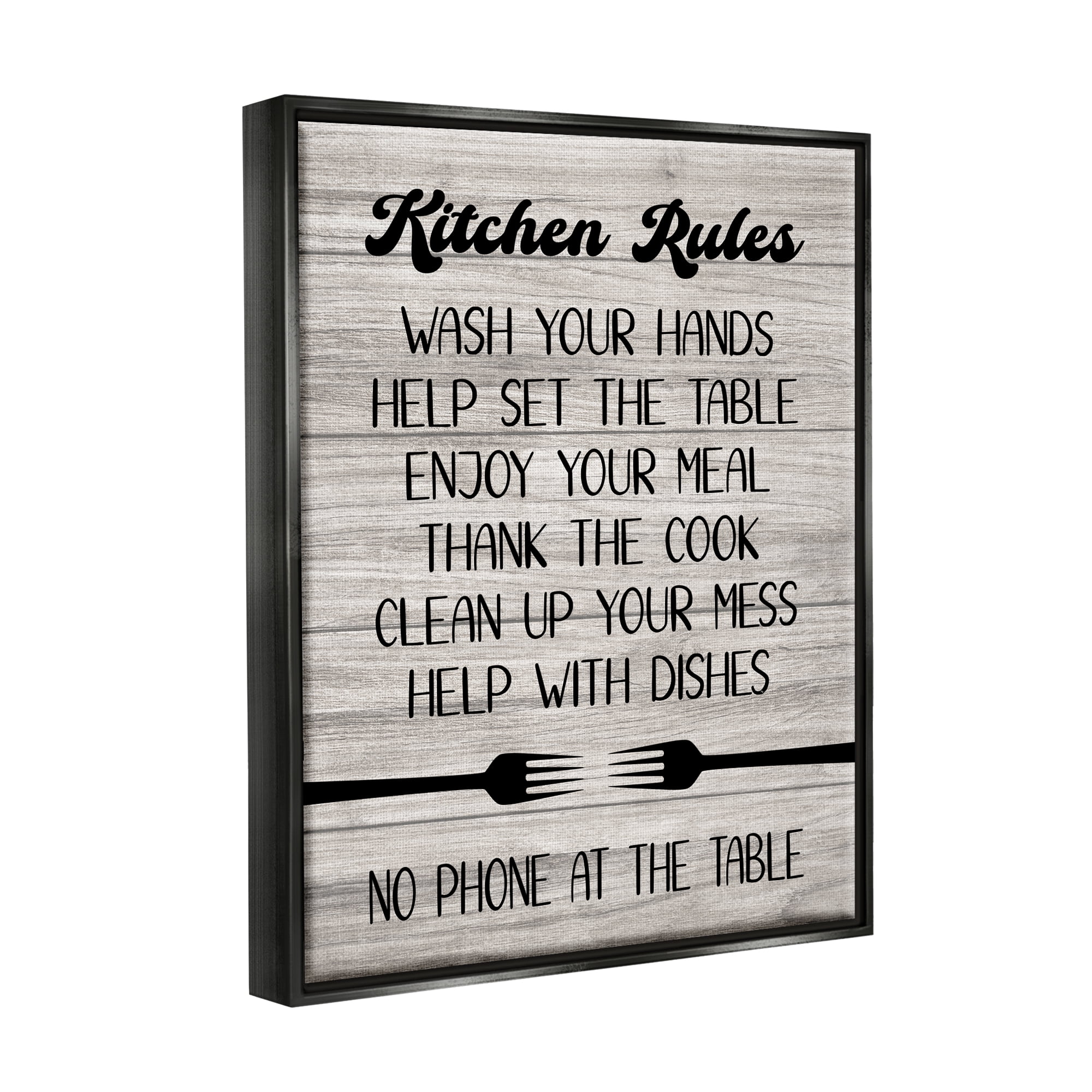 Stupell Industries Rustic Kitchen Rules Food & Beverage Painting Black Floater Framed Canvas Art Print Wall Art, 17 x 21