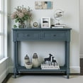 thumbnail image 2 of Tcbosik 35.43" Console Table with 2 Drawers, Rustic 2 Tier Entryway Table with Open Storage Shelf for Entrance, Mid-Century Vintage Sofa Tables Behind Couch for Living Room, Navy, 2 of 9