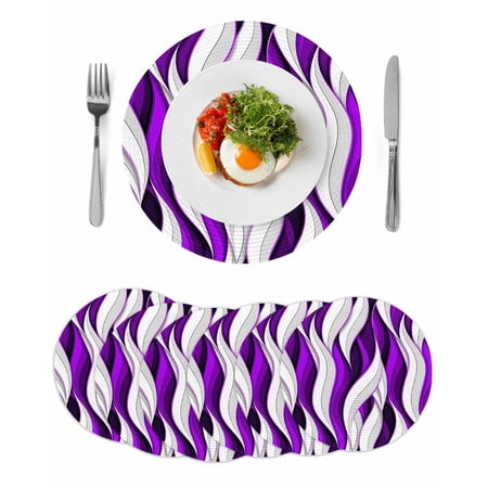 Purple White Moire Round 13 Inch Placemats Set of 6 Modern Abstract Art HeatResistant Non Slip Place Mats for Dining Table Wipeable Braided Kitchen Table Mats for Housewarming
