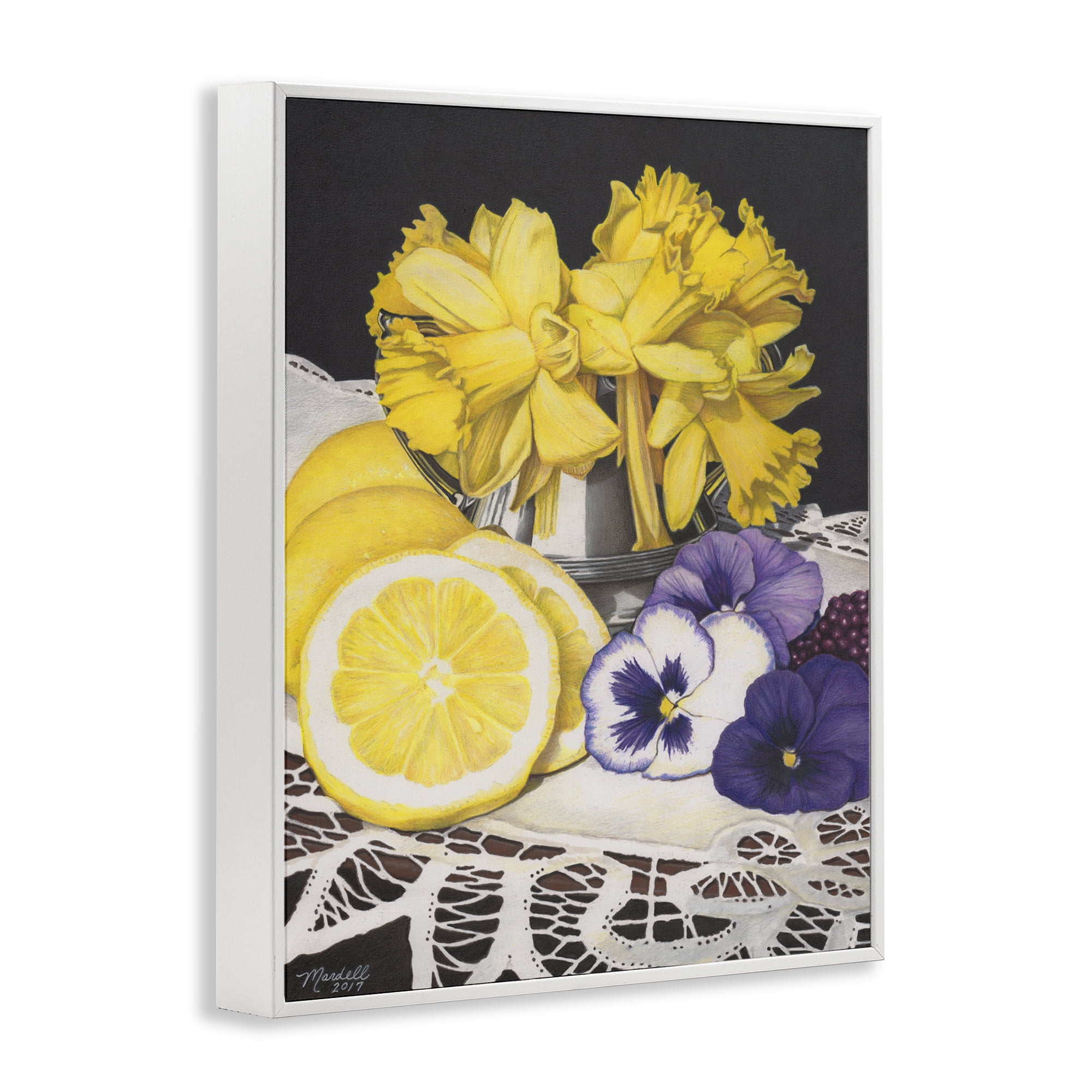 Stupell Industries Daffodils & Lemons Still Life Food & Beverage Painting White Framed Art Print Wall Art, 24 x 30
