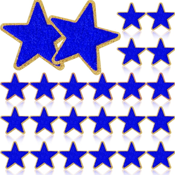 Jexine 32 Parches Estrella de Chenilla Autoadhesivos, Pegatinas de Tela Pequeñas para DIY, Aplicaciones Bordadas para Ropa Navideña, 6 cm (Azul)