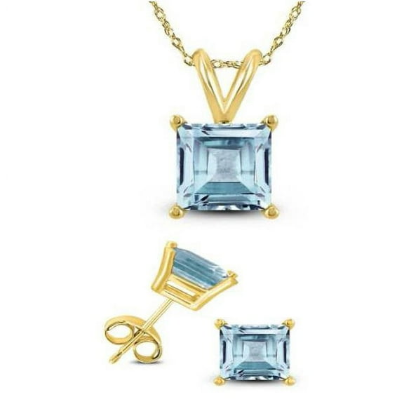 Bonjour Jewelers 18K Yellow Gold 3ct Aquamarine Square 18 Inch Necklace and Earrings Set Plated