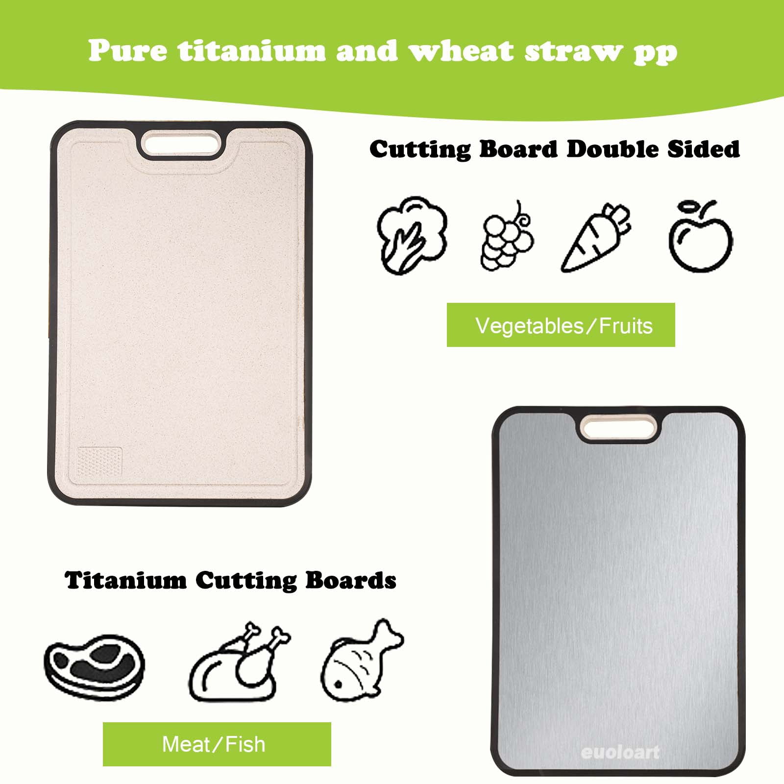 Titanium Cutting Boards for Kitchen, Non Toxic Ttivano Metal Cutting Board Double Sided Food Grade, Pure Titanium/PP, Easy to Clean Large Size 16”×11”