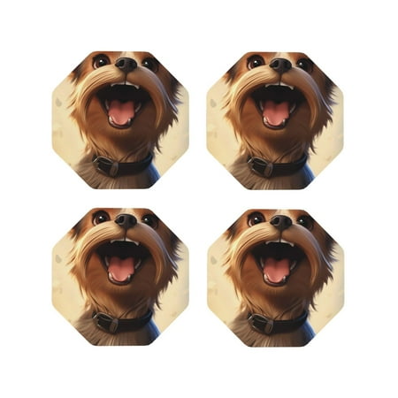 

Matuu Cartoon Happy Cute Puppy for Cup Coasters Set of 4 Leather Coasters Desk Coasters for Office Measures 4” x 4”-Octagon