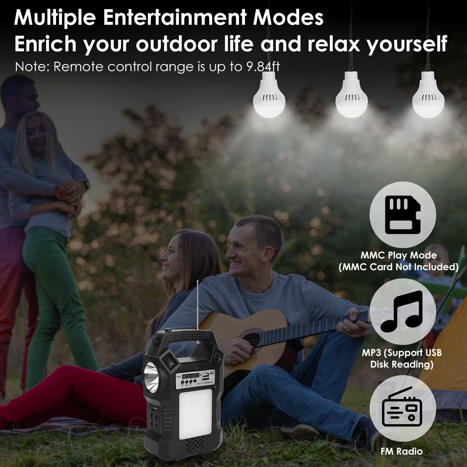 Solar Generator Portable Power Station with Solar Panel, 8000mAh Battery 3 LED Bulbs Flashlights Fm Radio for Home Outdoors Camping Travel Emergency