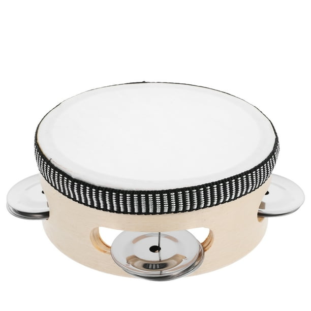 Tambor de mano de madera, instrumento Musical de juguete, pandereta de campanas de doble fila