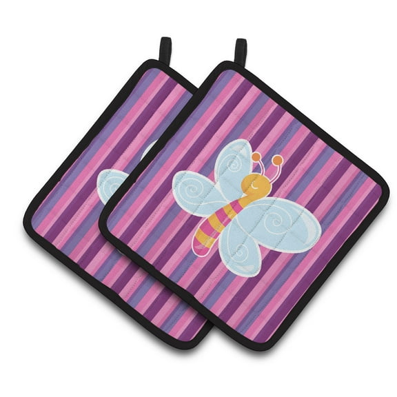 Caroline's Treasures Dragonfly in Pink Stripes Pair of Pot Holders