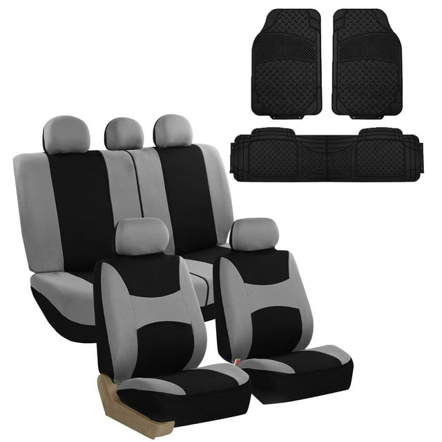 FH Group Car Seat Covers Light & Breezy Flat Cloth, Full Set w/ Trimmable Vinyl Floor Mats