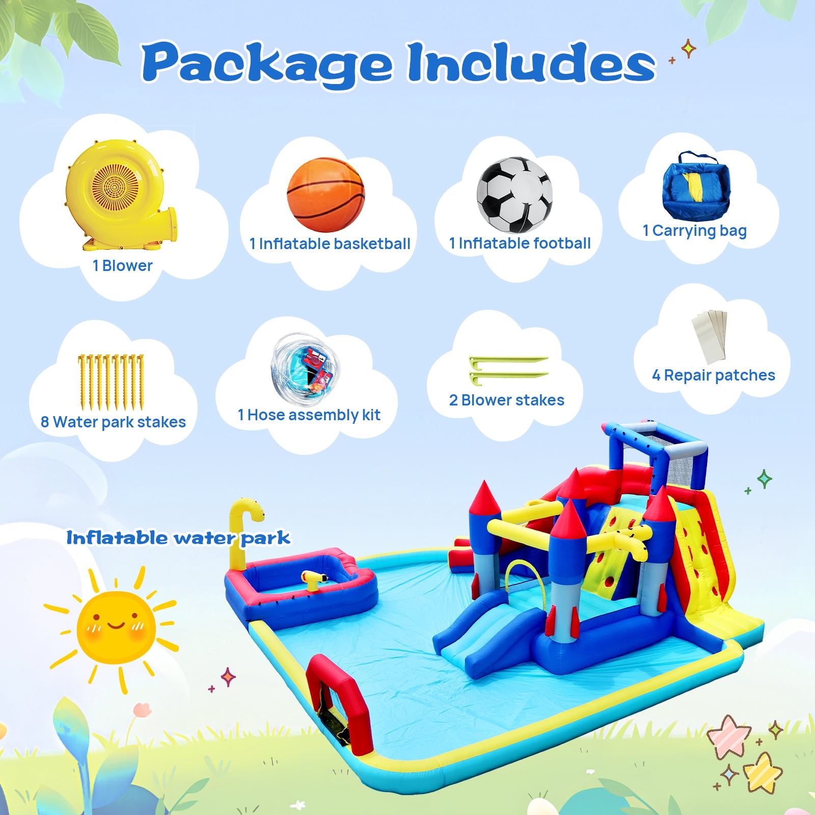 Alvantor 10 in 1 Inflatable Water Slide Bounce House, 161"x126"x73" Large Bouncy Castle with Blower, Kids Water Park with Splash Pool