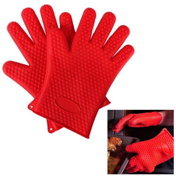 1 Pair Gloves Silicone Heat Resistant Kitchen Oven Cooking Flame Glove