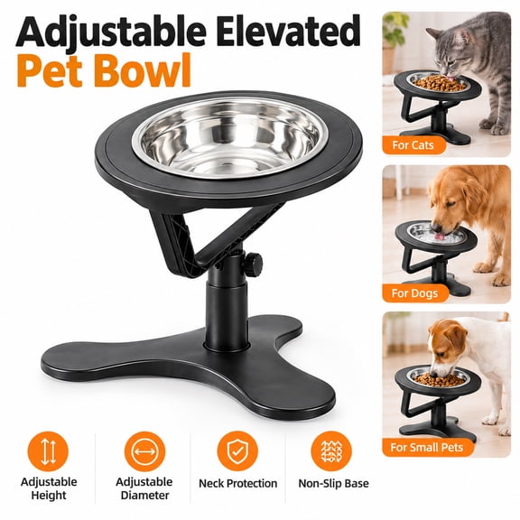 Velmasee Elevated Dog Cat Bowl Stand, Adjustable Height & Diameter Neck Protection Non-Slip Base, Raised Feeder for Small Medium Pets Indoor Feeding