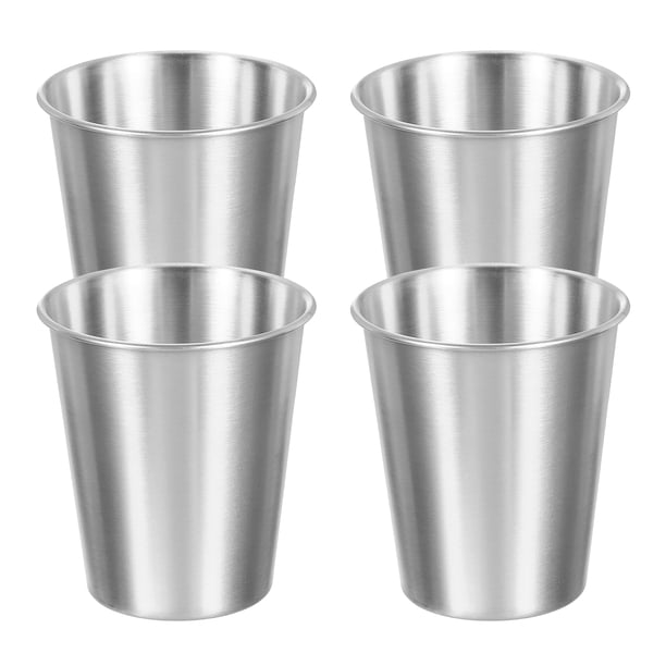 4 Pcs Tazas de Acero Inoxidable 304, Vasos de Agua de 10.14oz/300ml, Taza de Metal Plateada