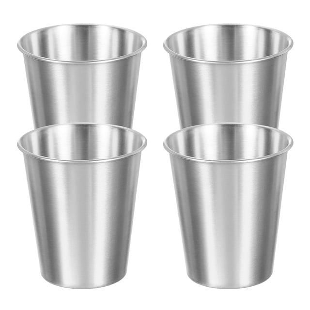 4 Pcs Tazas de Acero Inoxidable 304, Vasos de Agua de 10.14oz/300ml, Taza de Metal Plateada