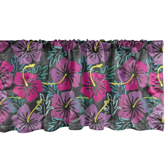 Ambesonne Floral Valance Pack of 2, Pink and Purple Hibiscus, 54"X18", Grey Multicolor