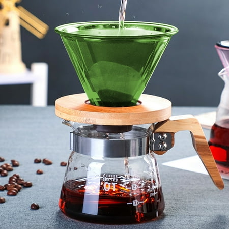 

Txmfgh Portable Glass Coffee Filter Mug with Reusable Drip Filter and Removable Wooden Base - Elegant Hand Brew Kit in Pink Blue Green Clear or Orange.