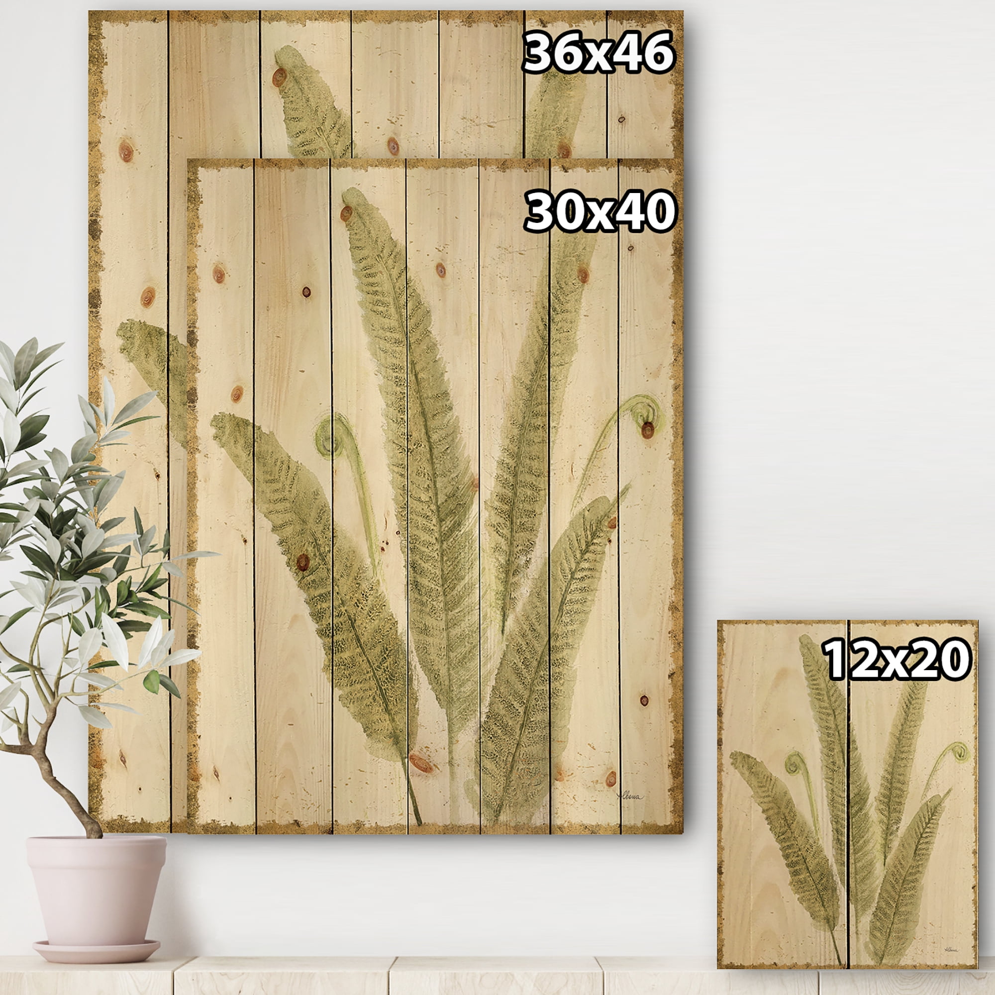 Designart 'Simple Forest Leaves II' Floral & Botanical Print on Natural Pine Wood