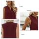 thumbnail image 5 of Camiseta sin mangas con cuello en V y encaje para mujer, ajuste holgado, color sólido, camisa informal de gasa fresca para uso diario, rojo vino L, 5 of 6