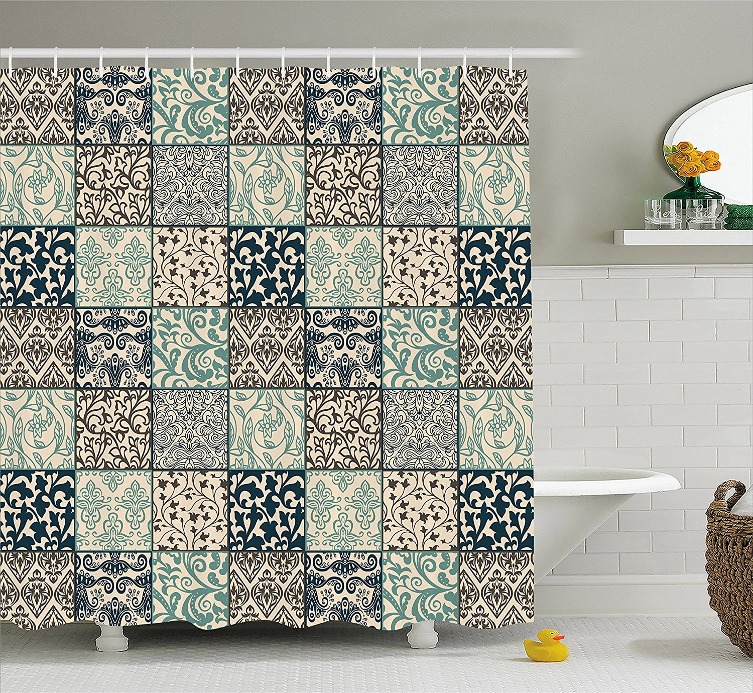 Patchwork Shower Curtain by , Antique Mosaic with Victorian Garden