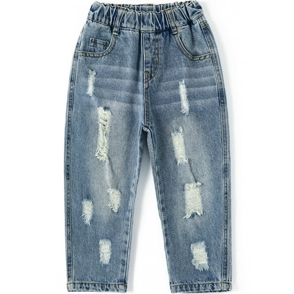 KIDSCOOL SPACE Retro Toddler Little Kid Rippd Holes Elastic Waist Fashion Jeans