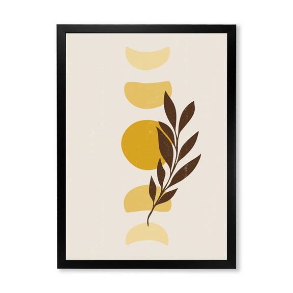 Designart 'Abstract Geometrical Moon and Sun With Leaf VII' Modern Framed Art Print