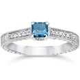 thumbnail image 1 of 1/2ct Princess Cut Antique Blue Diamond Engagement Ring White Gold, 1 of 3