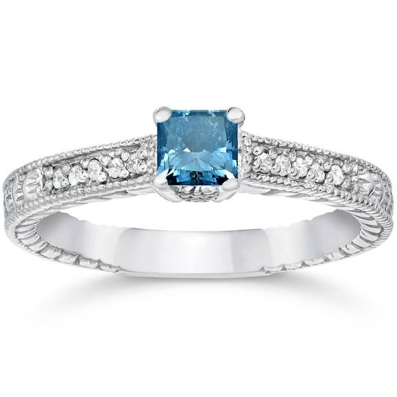 Pompeii 1/2ct Princess Cut Antique Blue Diamond Engagement Ring White Gold (G/H,I2)