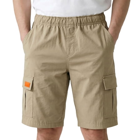 Rove Studio Unisex Boys Girls Stretch Chino Twill Cargo Shorts Full Elastic Waist Pull On Kids School Uniform Shorts Breathable Soft Jogger Shorts with Side Cargo Pockets Khaki 120