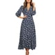 thumbnail image 1 of Vestido largo elegante con mangas 3/4 para mujer, estampado floral, cuello en V, informal, cintura alta, estilo bohemio, 1 of 6