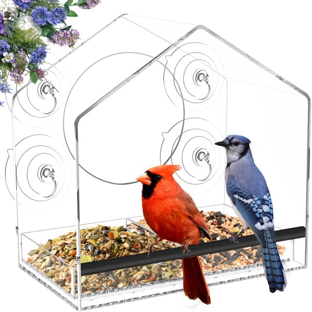 Window Bird Feeder with Strong Suction Cups for Outside - Clear Window Bird Feeders Outdoor Suction Bird Feeder Window Mounted Detachable Seed Tray Easy to Clean and Refill