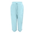 thumbnail image 6 of Qiopertar Women's Casual Drawstring Elastic Waist Faux Denim Capri Pants Solid Color Fashion Cropped Trousers Relaxed Fit Spring Summer Comfy Pants, Light Blue XL, 6 of 6