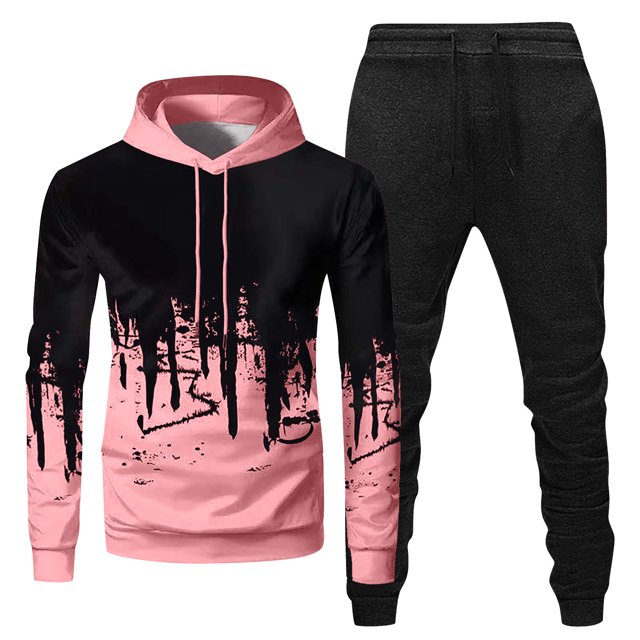 Mens Hooded Sports Tracksuit Unisex Two-Piece Running Outfits Long Sleeve Pullover Hoodies Sweatshirt+Sweatpants Set 3XL