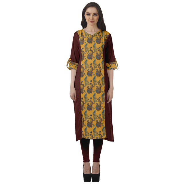 Moomaya Robe Kurti Imprimée Longueur Genou Col en V Formelle et de Fête Haut Kurti Ethnique en Coton
