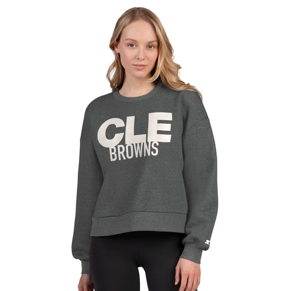 Women's Starter  Heather Gray Cleveland Browns Show Up Cropped Fleece Pullover Sweatshirt