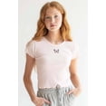 thumbnail image 3 of Ragstock Pink Butterfly Embroidered Crop Tee, 3 of 4