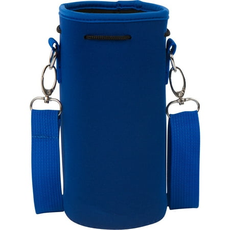 Blue Water Carrier (Neoprene Water Bottle or Flask Carrier Holder (32 ounces or 1-1.5 Liter) w/ Adjustable Shoulder Strap by Made Easy)