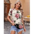 thumbnail image 3 of Blusa Zeagoo para mujer, casual, elegante, con mangas abullonadas y estampado floral, 3 of 4