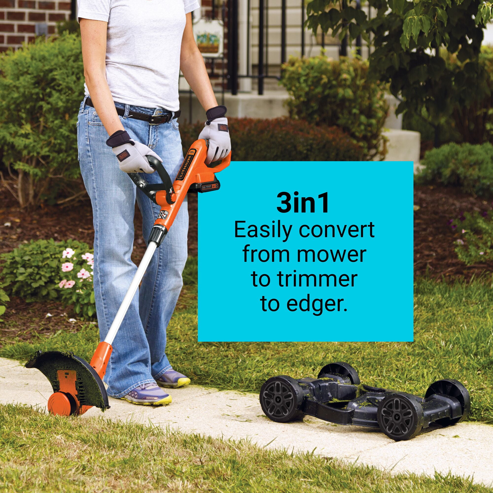 BLACK+DECKER 20V MAX Cordless 12" Lithium-Ion 3-in-1 Trimmer/Edger and Mower + 2 Batteries